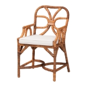 bali & pari Alondra Natural Rattan Dining Chair - Handwoven Wicker Accent Chair with Armrests and Removable Cushion, Coastal Boho Kitchen or Dining Room Seating Baxton Studio restaurant furniture, hotel furniture, commercial furniture, wholesale bar furniture, wholesale counter stools, classic counter stools